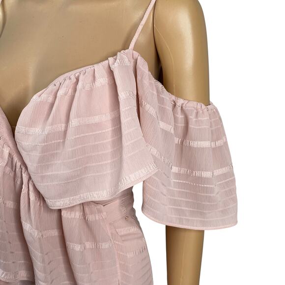 Wayf Elise Pink Stripe Ruffle Cold Shoulder Wrap Dress SZ XS - Picture 4 of 10